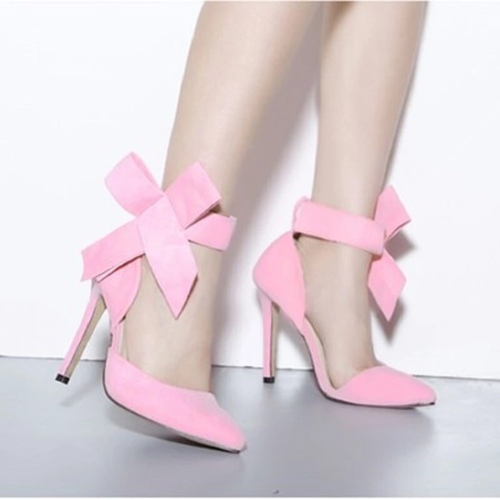 Pink Bow Tie Pointed Pumps - Picture 6 of 7